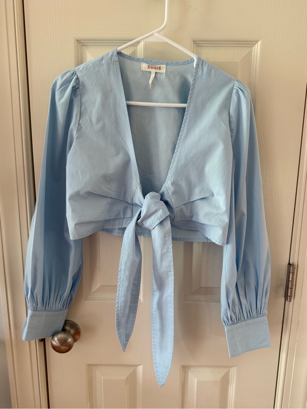 Eggie party top Light Blue Tie Front Crop Blouse Small American girl vibes trend